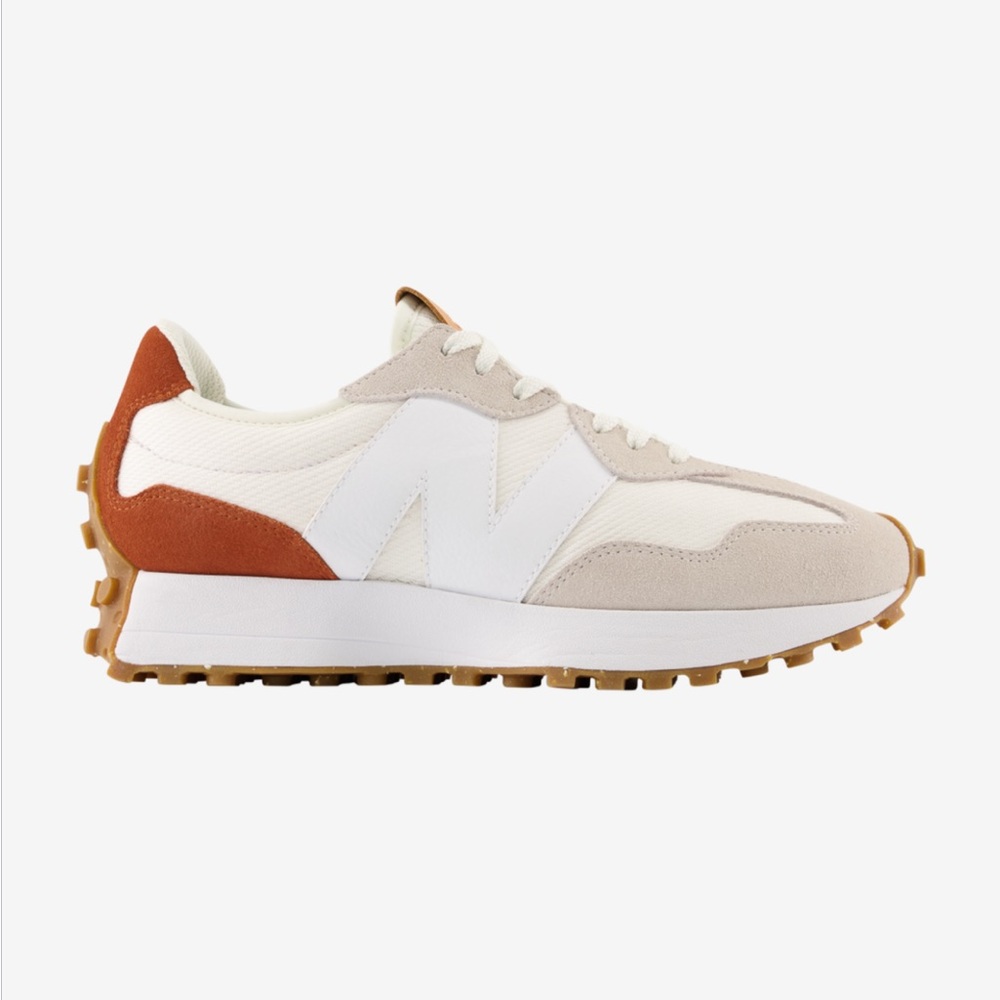 New Balance: 327 Shoes in White/Brown